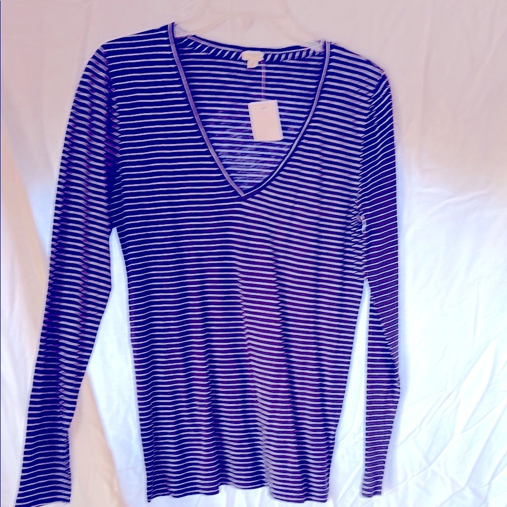 J. Crew Striped V-Neck Long Sleeve Top - Black and White NWT